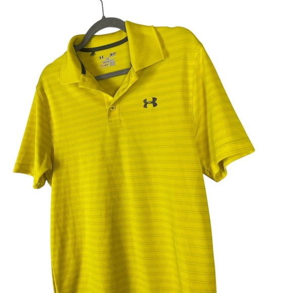 Under Armour HeatGear Yellow Striped Polo Shirt Men’s Small Loose Fit 1250196 - Picture 3 of 7